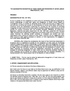 Maharashtra Recognition of Trade Unions & Prevention of Unfair Labour Practices Act, 1971